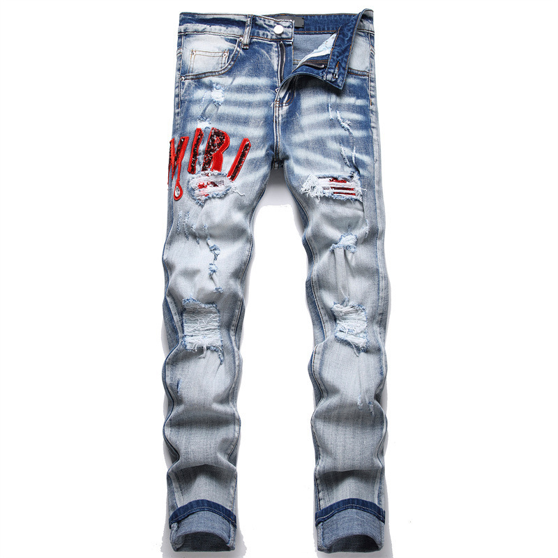 fashionable blue elastic denim patch