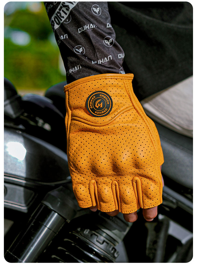 Motorcycle Sheepskin Gloves Retro Biker Riding Half Finger Four Seasons Summer Windproof Breathable Drop Protection