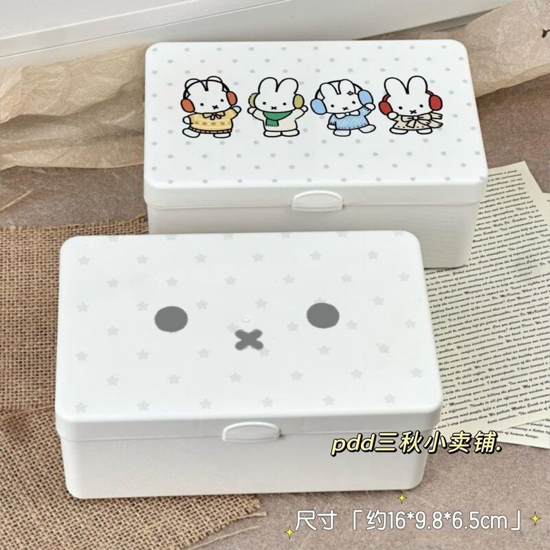 Miffy Rabbit Flip-Top Storage Box, Flip-Top Hair Accessories and Hairpin Storage Box with Lid, Small Items and Handwritten Letter Storage Box