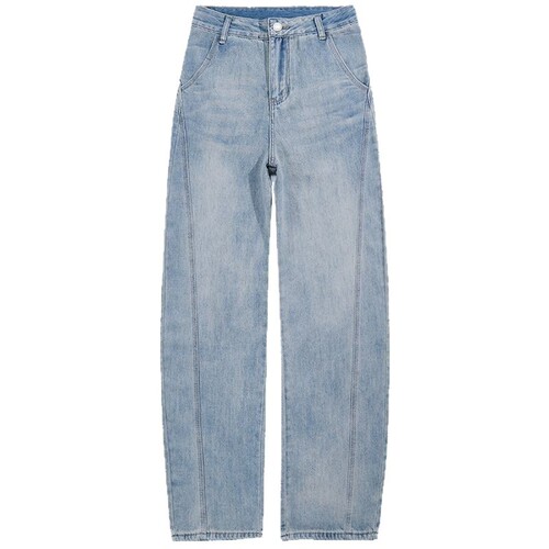 Light Blue Casual Bending Knife Jeans for Women - 2025 Summer New Wide Leg Split Banana Grandma Pants