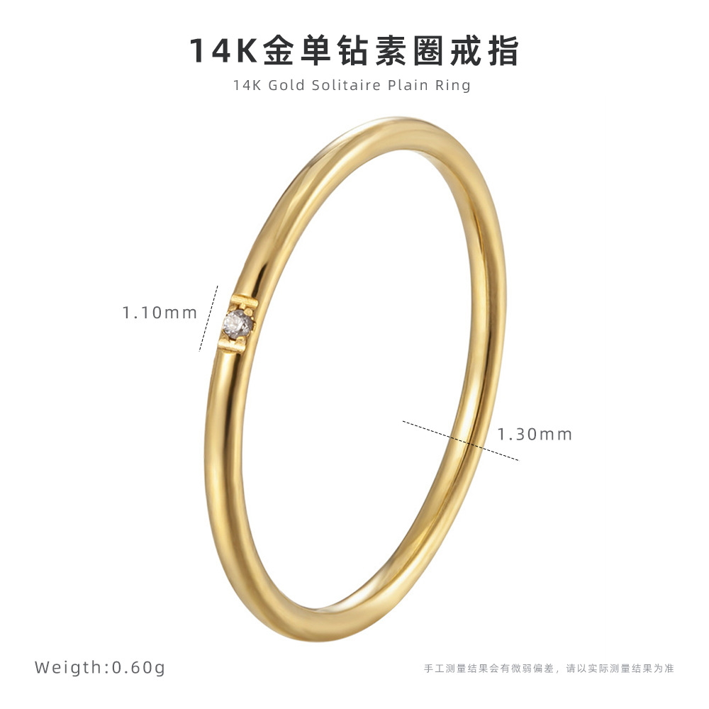 Anillo de diamantes de circón transfronterizo 14k anillo de diseño de nicho simple anillo femenino de acero de titanio sin decoloración joyería al por mayor