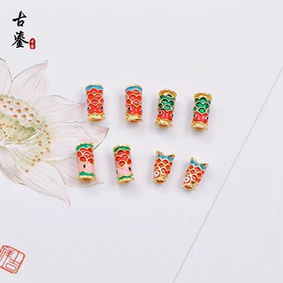 小鱼迷你鲤鱼锦鲤珠子diy隔珠小鱼管珐琅烧蓝红鱼手绳项链配件鱼