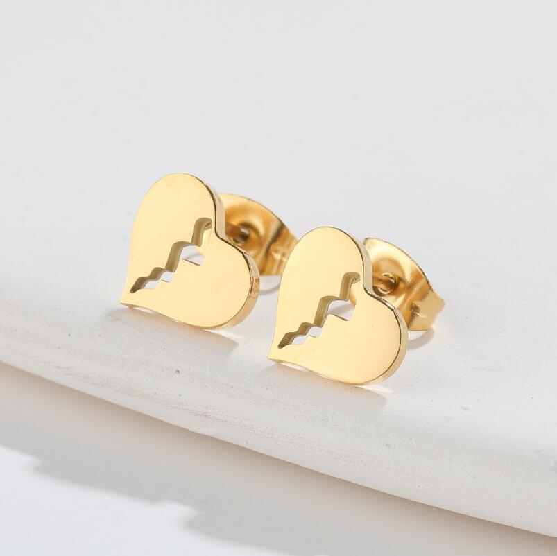 Fashion Heart Shape Titanium Steel Ear Studs Plating No Inlaid Stainless Steel Earrings