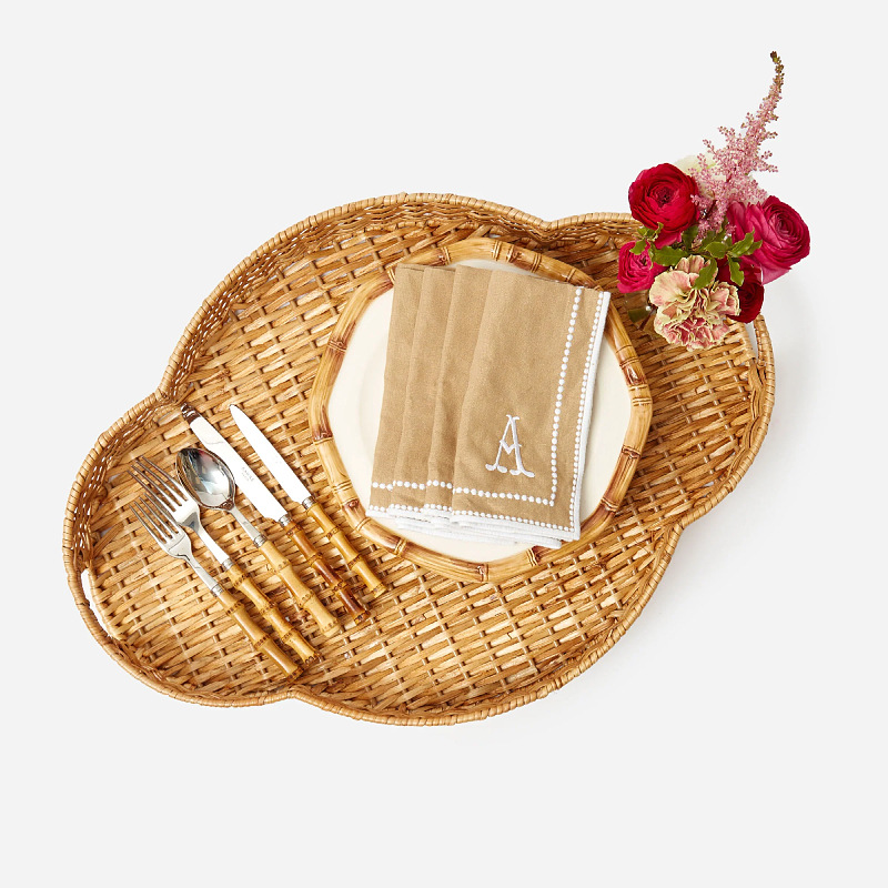 Nórdico de cuatro hojas de caña trenzado a mano cocina comedor sala de estar bebidas caña bandeja de escritorio cesta de almacenamiento