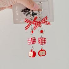 亚马逊跨境电商可爱红苹果挂件立体方块蝴蝶结串珠手机链钥匙扣