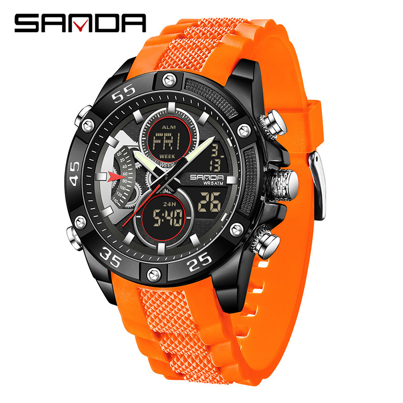SANDA Sanda 5104 explosión de reloj de estudiante Reloj electrónico multifuncional Reloj deportivo a prueba de agua doble pantalla