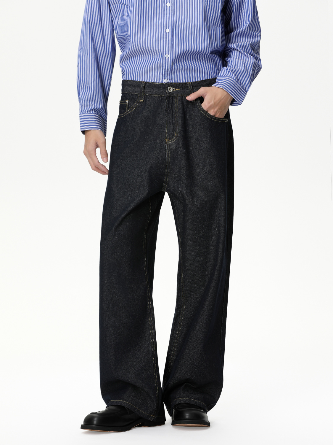 MTLCLOTHES Hombres| Pantalones rectos casuales de vaca limpia, piernas largas, vaqueros rectos de estilo general