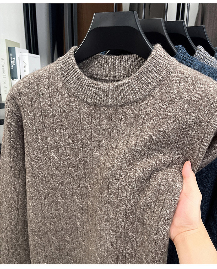 Hombres cuello redondo otoño invierno jersey Jacquard de punto de color sólido engrosado de mediana edad universal top jersey de torsión