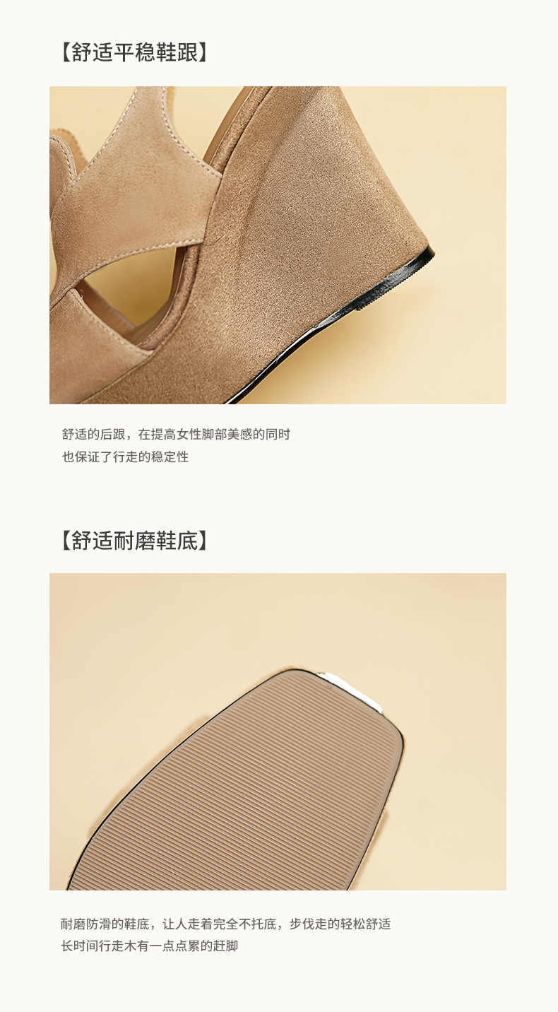 Sandal cao gót nữ hở mũi đế xuồng 10cm da lộn quai miệng cá — Màu đen chi tiết 9