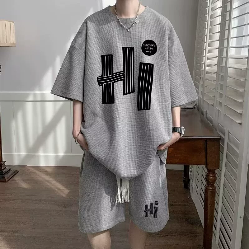 Летний спортивный костюм, комплект, больший размер, oversize, стиль высокого качества