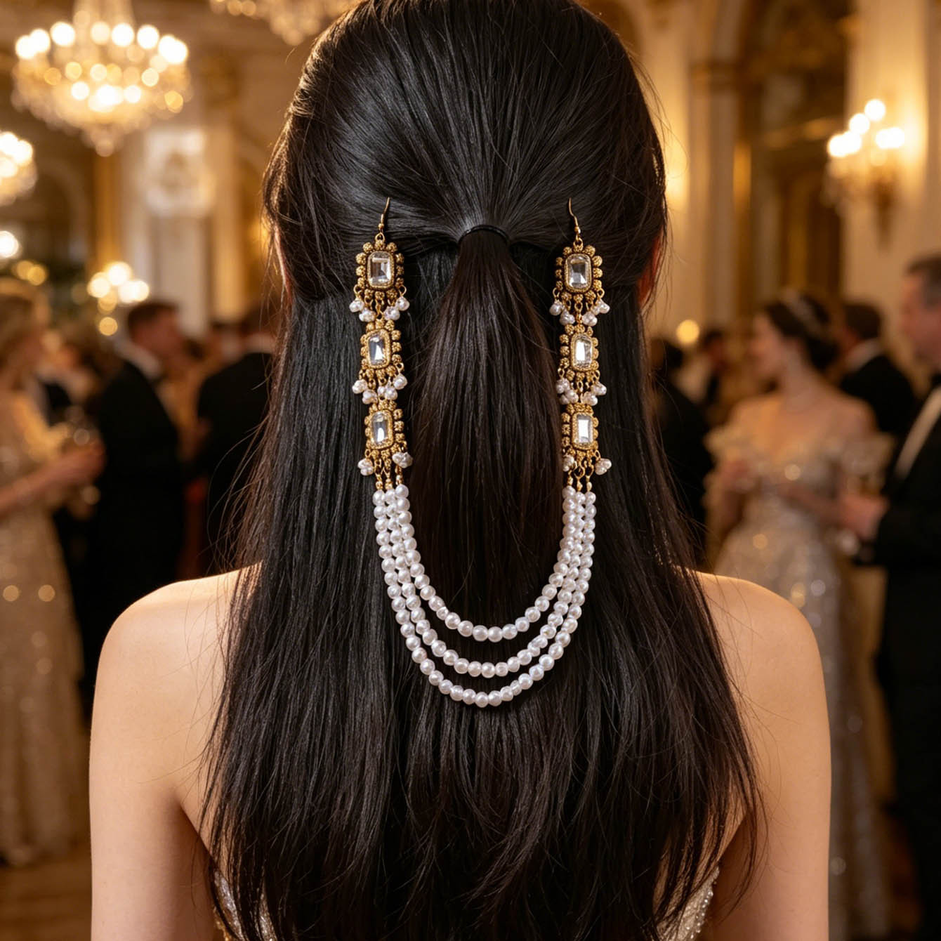 European and American cross-border multi-layer pearl and crystal headpiece, multi-layer hair accessory, high-end, vintage, and regal-style hair chain for women