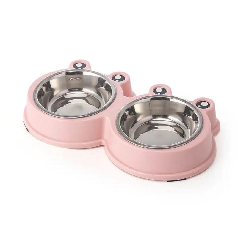 猫の碗の犬の碗のペットの碗の卸売りの猫の犬の食事は水の一体のプラスチックのステンレスのカエルの双碗のペットの食器を飲みます|undefined