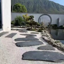 天然青石板踏步石公园庭院花园草坪汀步石楼梯台阶天然板岩脚踏石