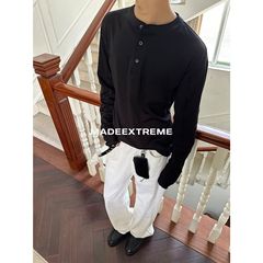 EME 秋季小众高级感亨利杉纽扣长袖T恤男女简约松弛感打底上衣