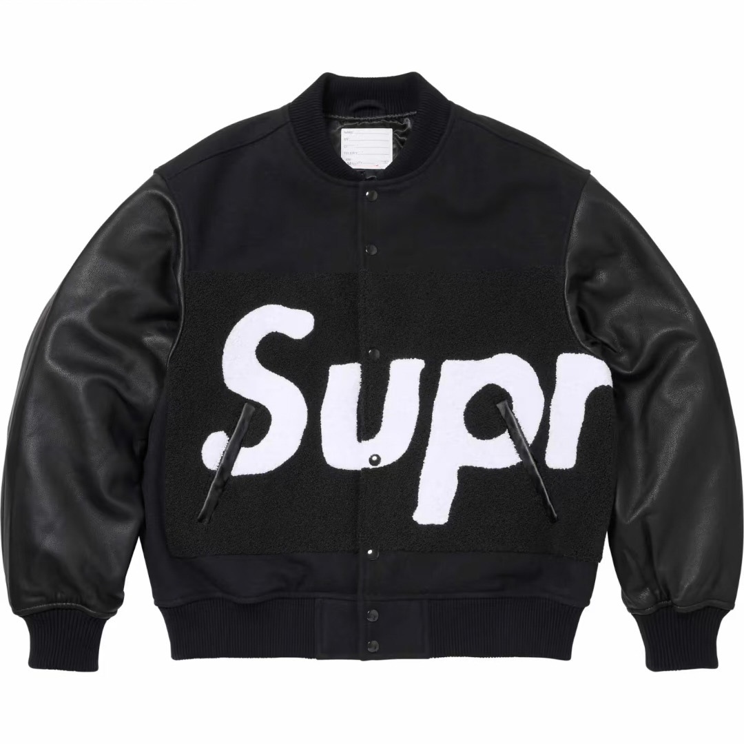 Supreme Big Logo Chenille Varsity Jacket Black