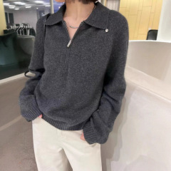 KANING慵懒风半拉链套头针织衫女2025秋冬季新款polo领翻领毛衣女
