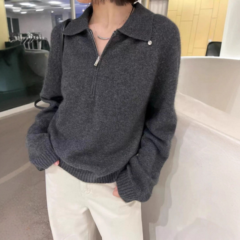 Kaning Lazy Style Half-Zip Pullover Knit Sweater for Women 2026 Autumn and Winter New Polo Collar Sweater for Women
