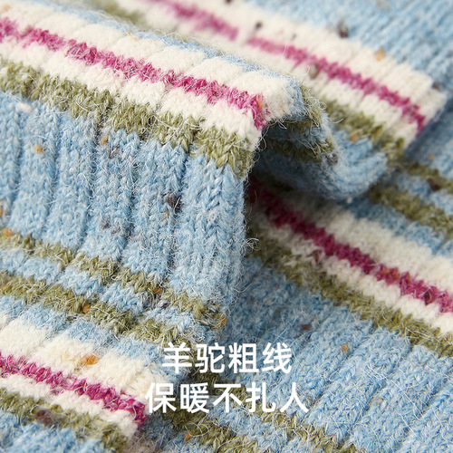 Renaissance Original Women's Socks: Korean-style Girlish Striped Mid-Calf Wool Socks – Winter Edition, Thick & Warm Alpaca Socks for Women