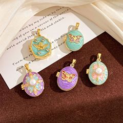 吊坠天使蝴蝶相片夹项链吊坠小众复古油画不掉色百搭diy饰品配件