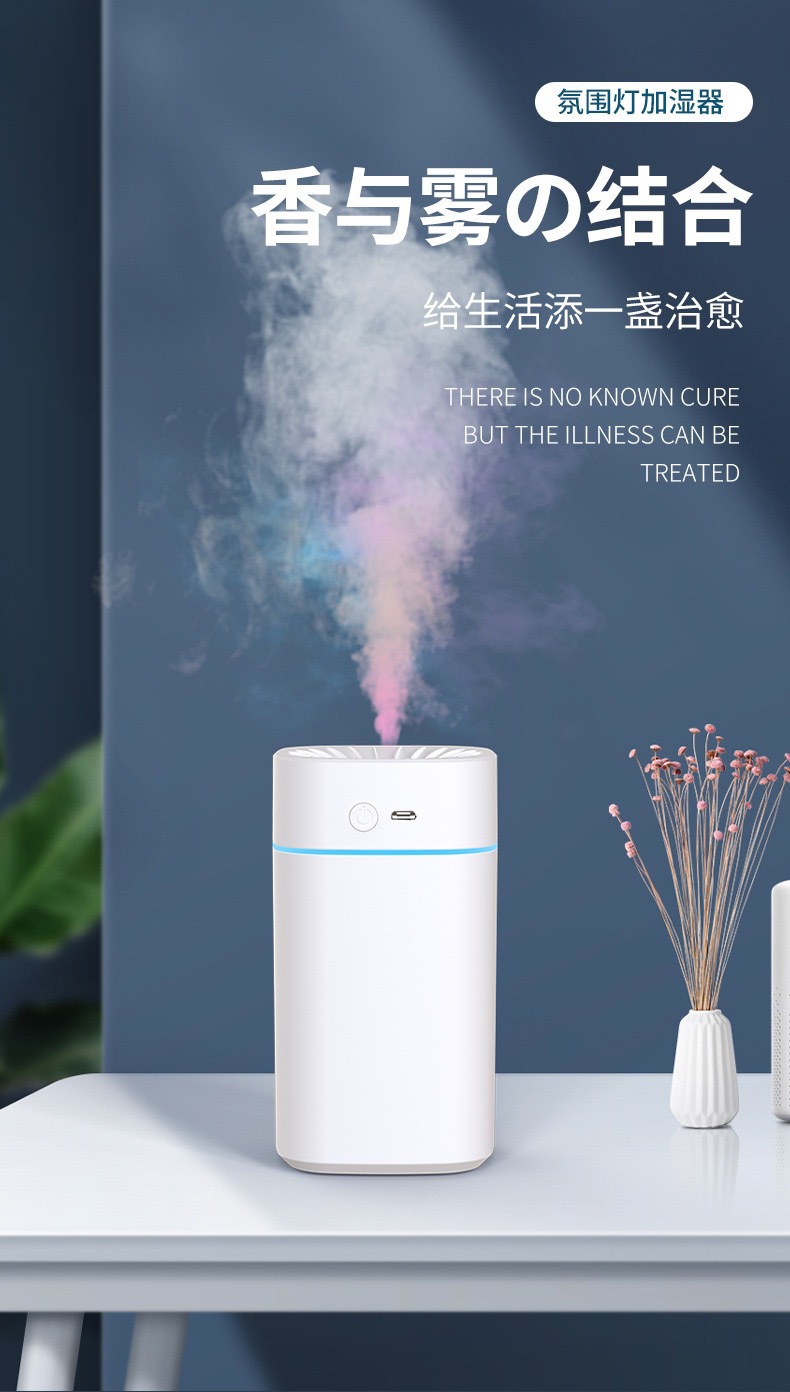 新款加湿器家用卧室大容量雾化器车载七彩氛围灯香薰喷雾礼品logo详情10