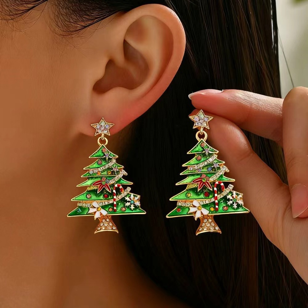 Christmas Earrings Retro Temperament Earrings Rhinestone Stars Christmas Tree Stud Earrings Explosion_voghion.com