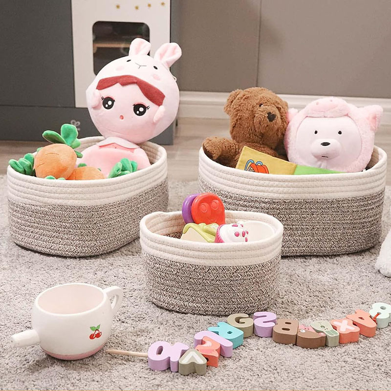 Cesta tejida de cuerda de algodón hecha a mano al estilo japonés Cesta de almacenamiento de artículos diversos para ropa Cesta de almacenamiento de bocadillos domésticos Juego de cuatro piezas transfronterizo