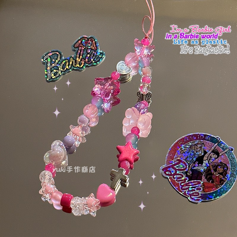 New Millennium wind y2k hot girl mobile phone chain ccd camera lanyard beaded bear Rose Red mobile phone chain cross border