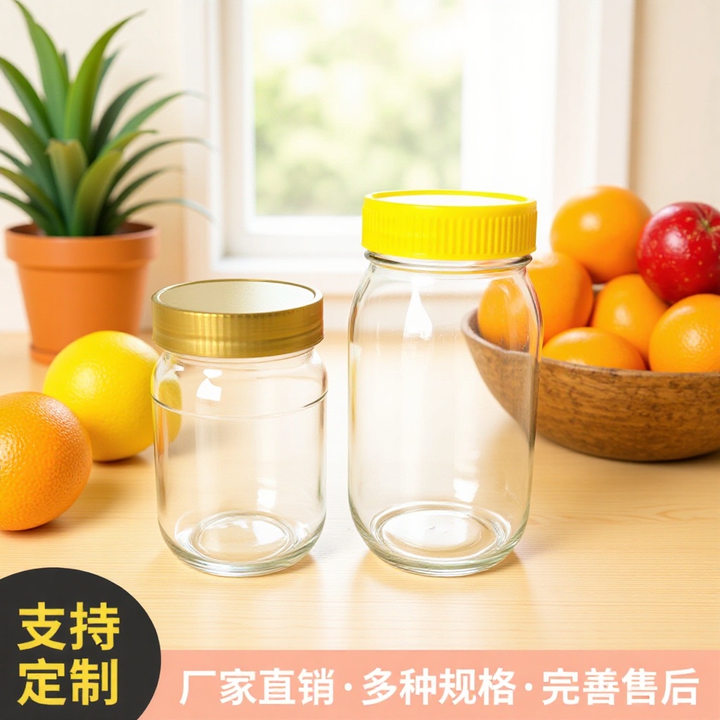 玻璃现货一手货源500克1000克圆蜜蜂瓶罐头储物果酱透明食品级