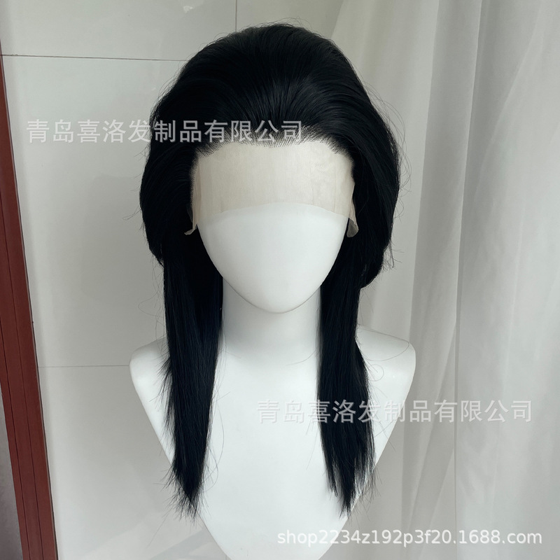 New Foreign Trade 13X4 Lace Wig with Layered Rock Style, Pure Black Wolf Tail, Mullet, Jellyfish, Straight Hair