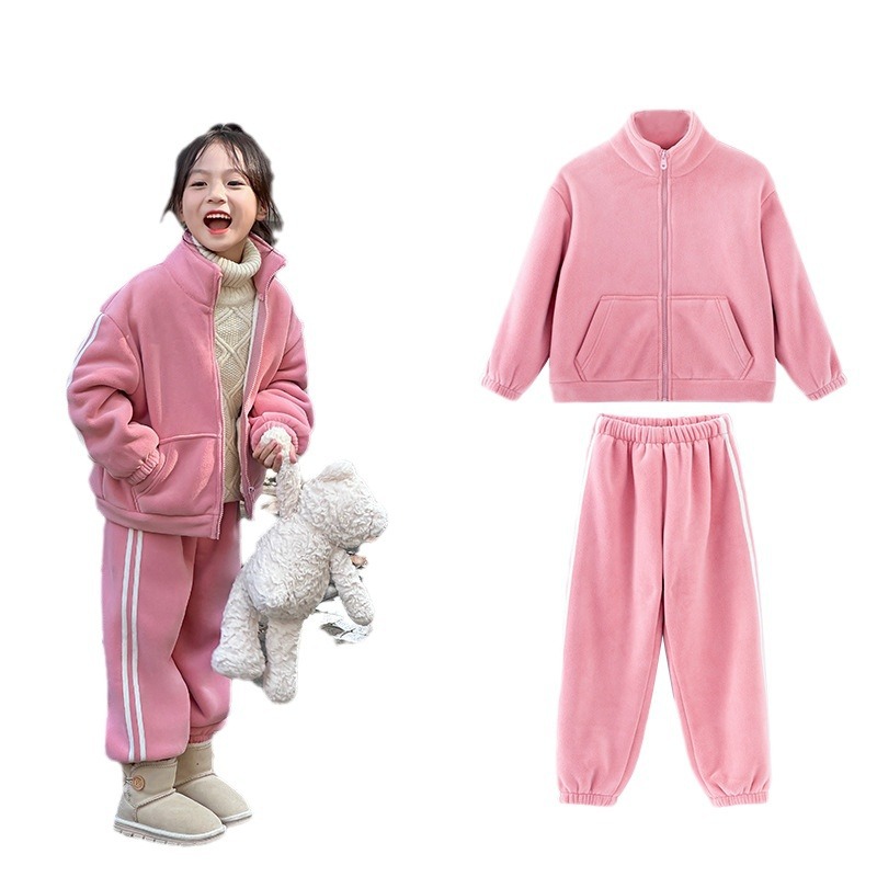 Traje deportivo para niñas más ropa de invierno para niños de terciopelo 2024 nuevo traje de béisbol grueso chaqueta pantalones casual de dos piezas