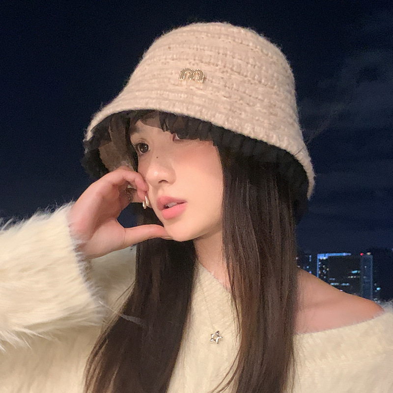 M标褶皱花边加厚渔夫帽秋冬休闲大头围防风帽子韩系百搭保暖帽新|undefined