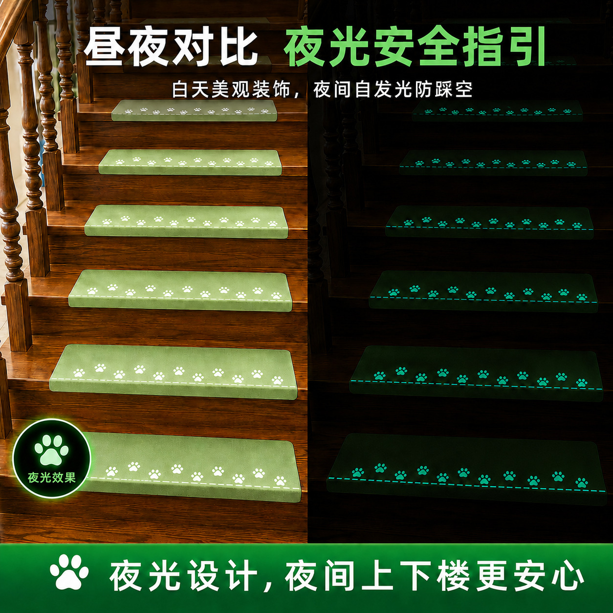 Alfombrilla luminosa antideslizante para escalones, base de TPR autoadhesiva sin pegamento, alfombrilla para escalones doméstica, alfombrilla para peldaños.