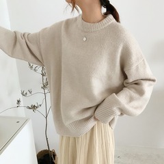 日韩毛衣女宽松慵懒风2025新款秋冬复古圆领套头针织衫上衣