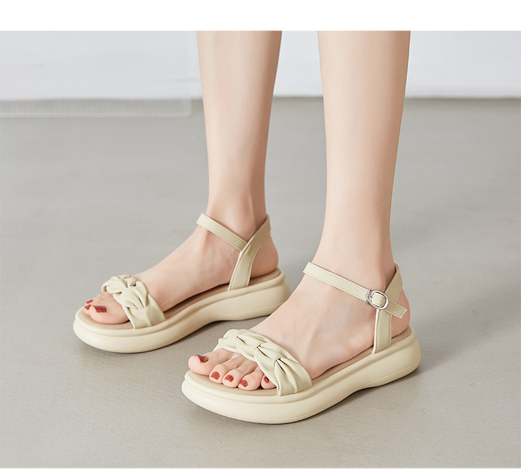 Sandal nữ đế dày quai ngang phong cách Hàn Quốc — M563 vàng nhạt chi tiết 19