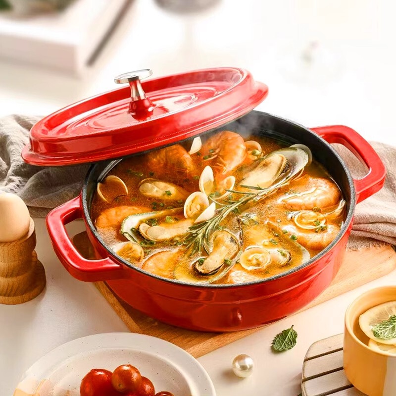 Cast iron enamel pot three-rib enamel soup pot stew pot household wok cooking pot frying pot sand pot suit wholesale