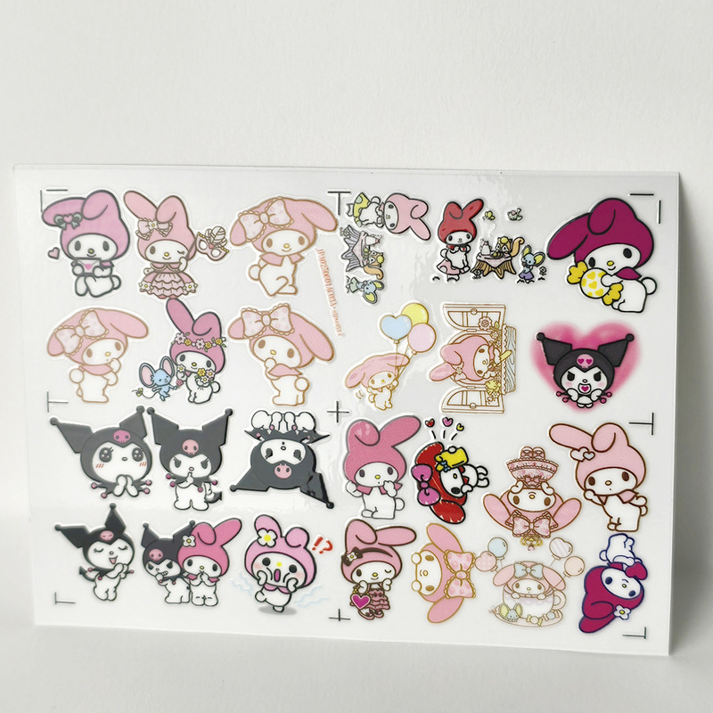 Melody Kuromi Hollow Three-Dimensional Waterproof Planner Decoration Stickers Notebook Uv Transfer Stickers Crystal Label Customization