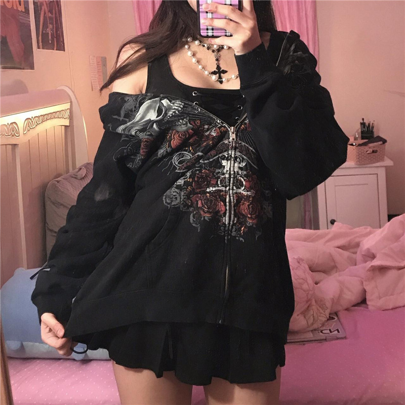 New Gothic Style Zipper Sweatshirt Casual Loose Sweatshirt Cardigan Jacket New Gothic Style Zipper Sweatshirt Casual Loose Sweatshirt Cardigan Jacket