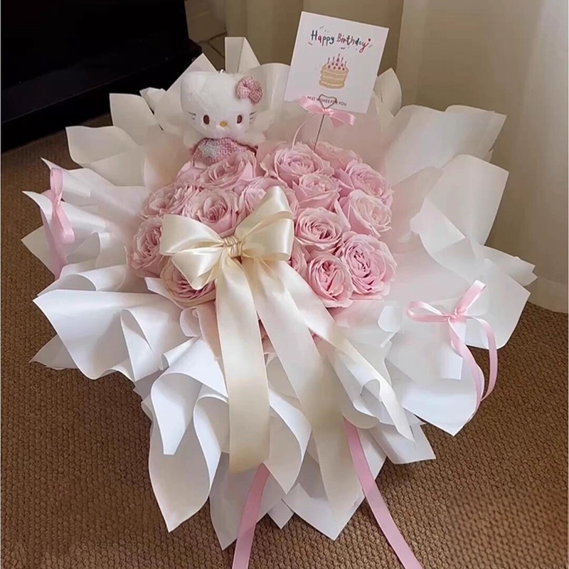 永生花玫瑰花束蝴蝶结Kitty仿真香皂花高级感送女友闺蜜生日礼物|undefined