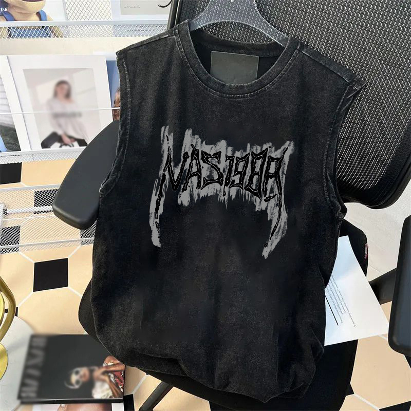 Men's Pure Cotton Vest Summer Sleeveless T-Shirt Washed Vintage Stylish Trendy American Retro Tank Top Ins