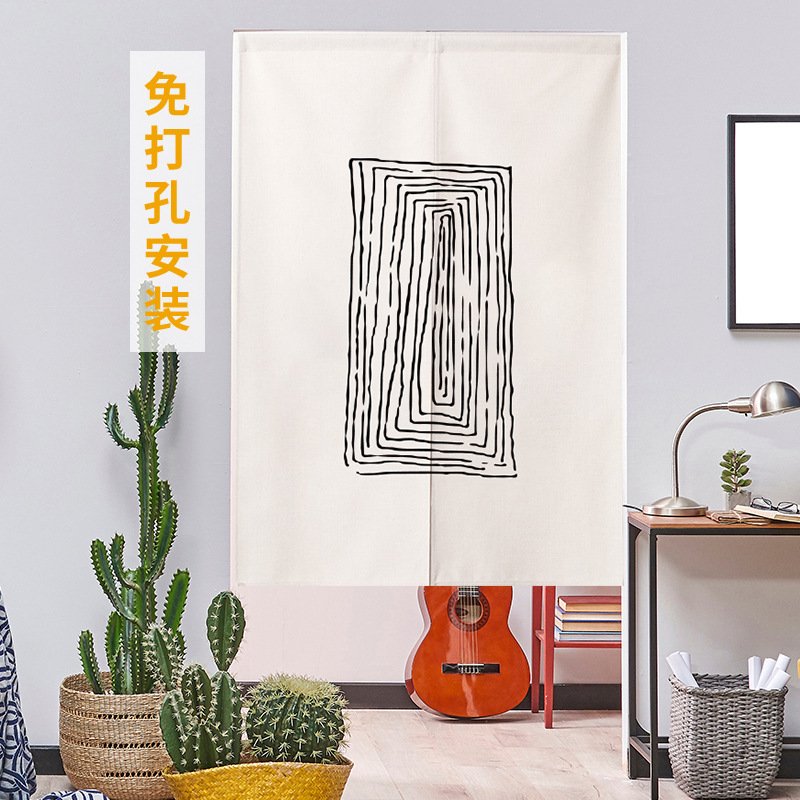 Minimalist Line Zen Illustration Ins Room Decoration Curtain Kitchen Bedroom Curtain Partition Punch-Free Door Curtain