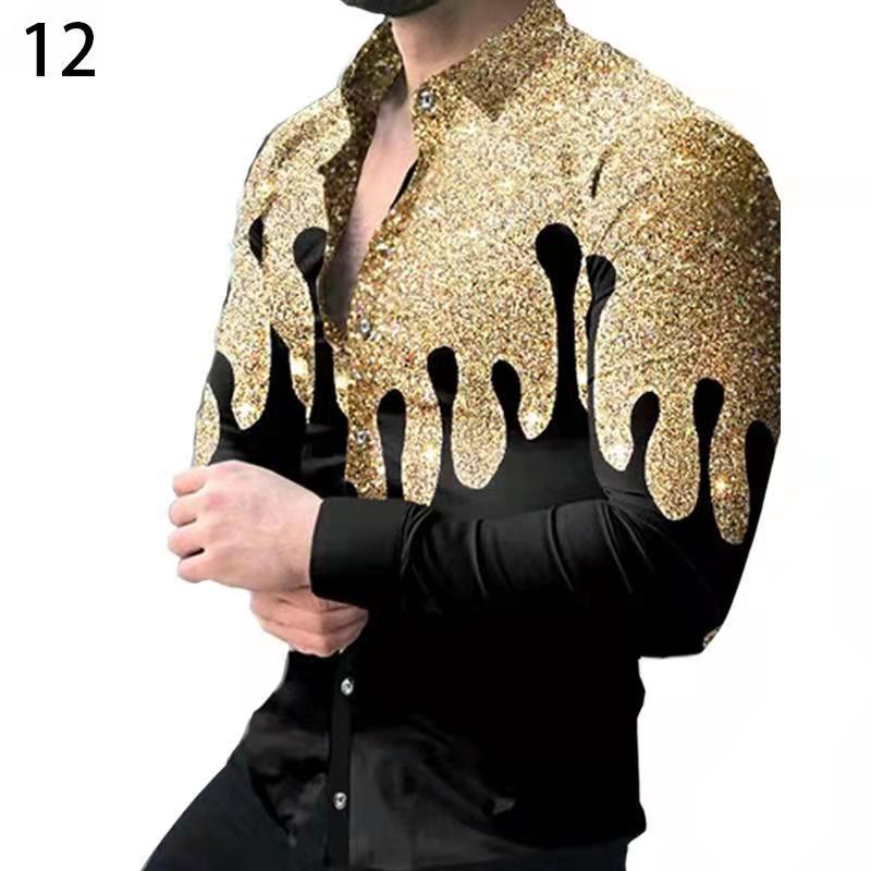 Ropa de hombre europea y americana de comercio exterior nueva personalidad casual de otoño camisa impresa de manga larga de los hombres de moda más camisa de tamaño