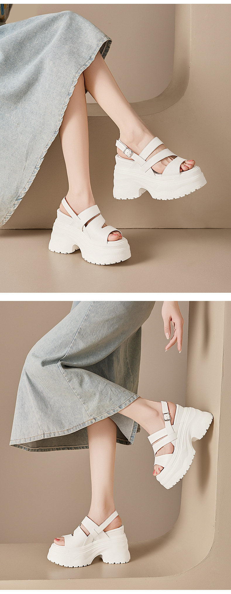 Sandal cao gót nữ hở mũi đế xuồng 12 cm quai ngang — màu đen, màu trắng ngà chi tiết 8