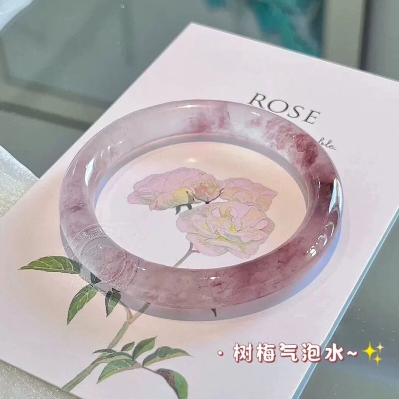 Raspberry bubble water bracelet glass imitation jade Chinese style round bar 8mm beauty jingle bracelet ice through Chinese clothing match.