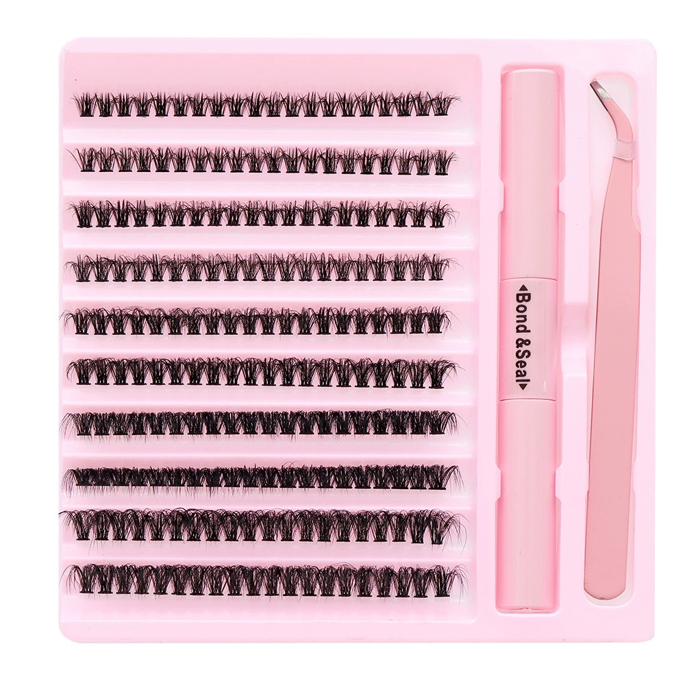 False Eyelash Cluster Set, multi-volume (30D–100D), options with glue & tweezers, compact case