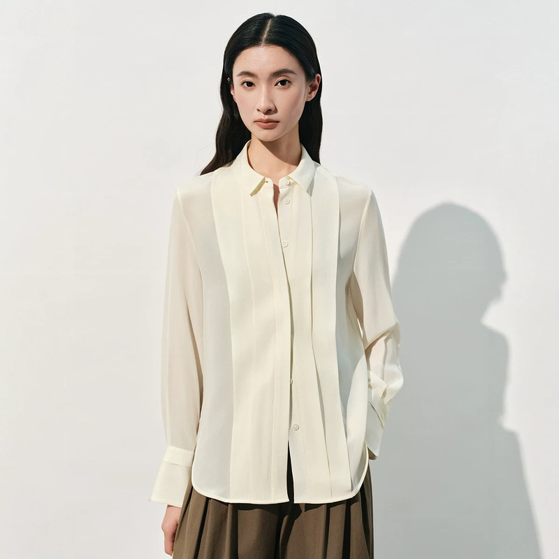 16mm Silk Shirt for Women, French-Style Pleated Commuter Elegant Top, Mulberry Silk Design Long-Sleeve Blouse Wholesale 16mm Silk Shirt for Women, French-Style Pleated Commuter Elegant Top, Mulberry Silk Design Long-Sleeve Blouse Wholesale