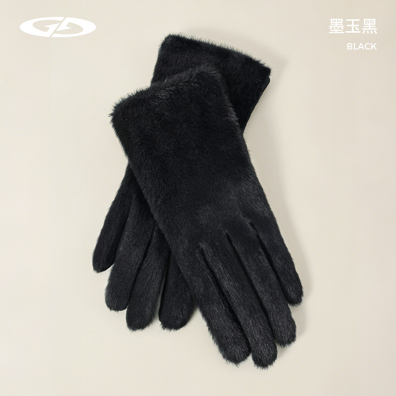秋冬季保暖手套女可触屏麂皮绒双层毛绒手套户外防风防寒骑行手套|undefined