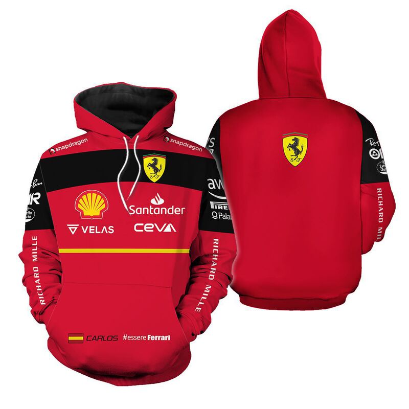 2025 Ferrari Hoodie 3D Digital Printing Carlos Driver Team Red Ferrari F1 Team Shirt