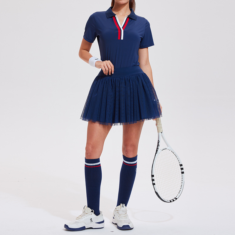 Caijue nuevo trajes deportivos transfronterizos para mujeres anti-corrido ocio camisa de polo de manga corta camisa de tenis de plumas para mujeres