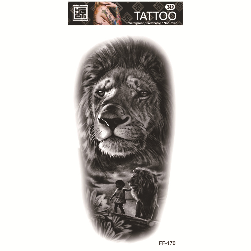 Yuanhua fábrica de pegatinas de tatuaje a prueba de agua en stock al por mayor cabeza de Lobo tótem texto árabe tatuaje pegatinas suministro transfronterizo