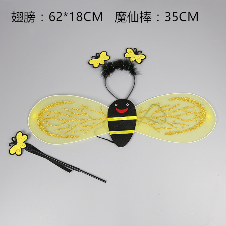 Traje de abeja para niños alas rendimiento conjunto de tres piezas accesorios de rendimiento para niños pequeña abeja elfo vestir